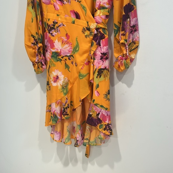 New York & Company Neon Orange Ruffled Wrap Midi Dress women’s large new w tag - Picture 5 of 7